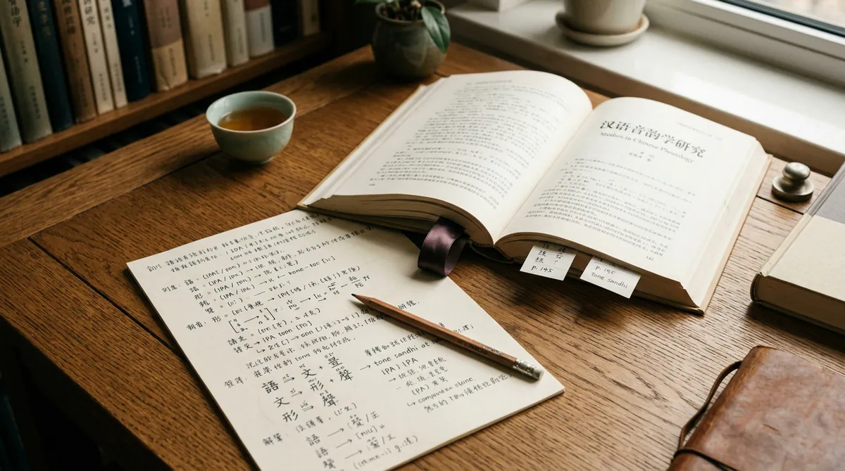 Открытая книга и лист с китайскими записями