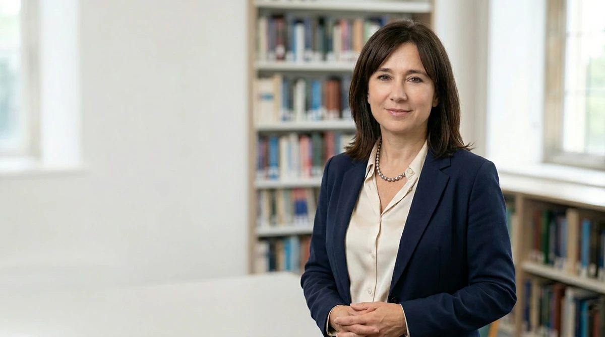 Елена Емельченкова в библиотечной обстановке