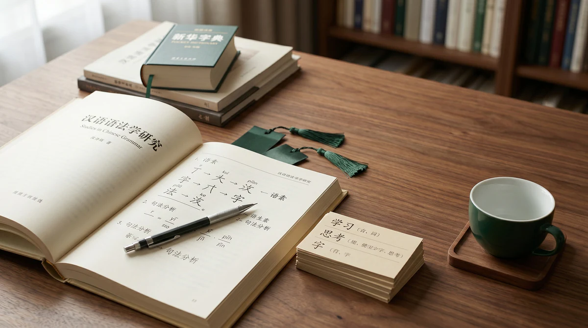 Учебные материалы, закладки и открытая книга на столе